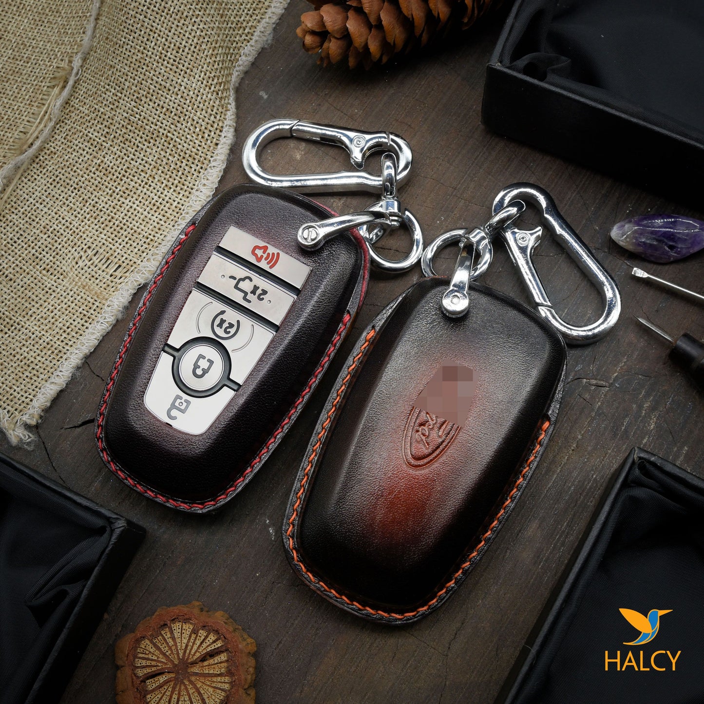 Leather Key Case for 2020-2025 F-150, Ranger, Escape, Explorer, Mustang, Mach-E - Custom Fob Gift