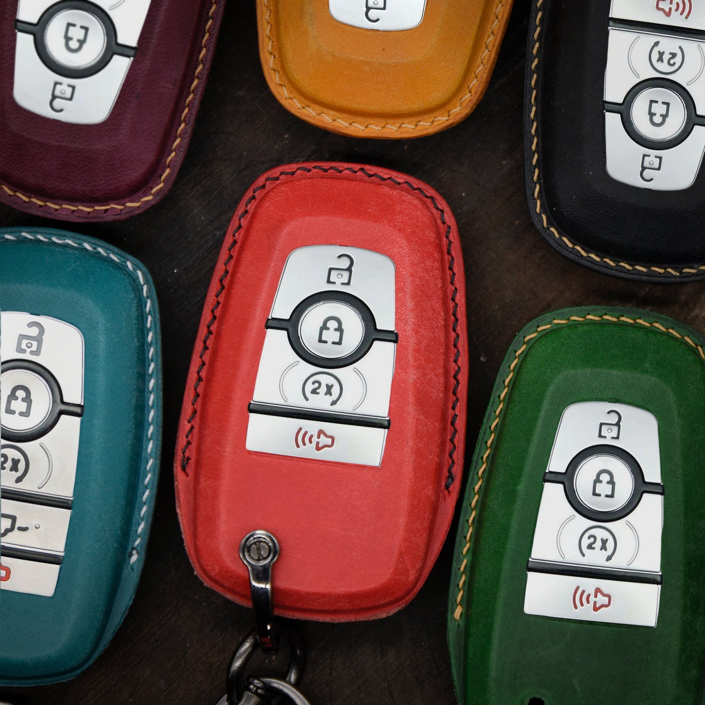 Leather Key Case for 2020-2025 F-150, Ranger, Escape, Explorer, Mustang, Mach-E - Custom Fob Gift