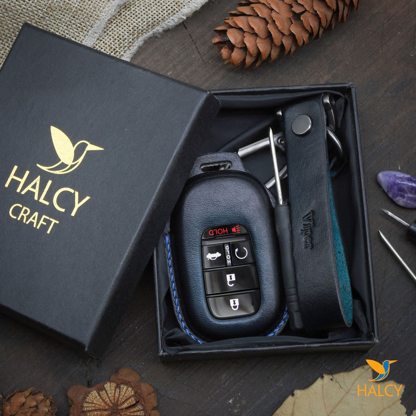 Leather Key Case for 2020-2025 CR-V, HR-V, Pilot, Civic, Accord, Ridgeline, Odyssey - Custom Fob Gift