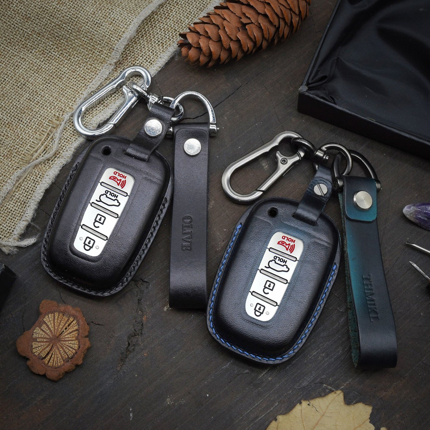 Leather Key Case for 2020-2025 Elantra, Sonata, Tucson, Santa Fe, Ioniq 5, Kona - Custom Fob Gift