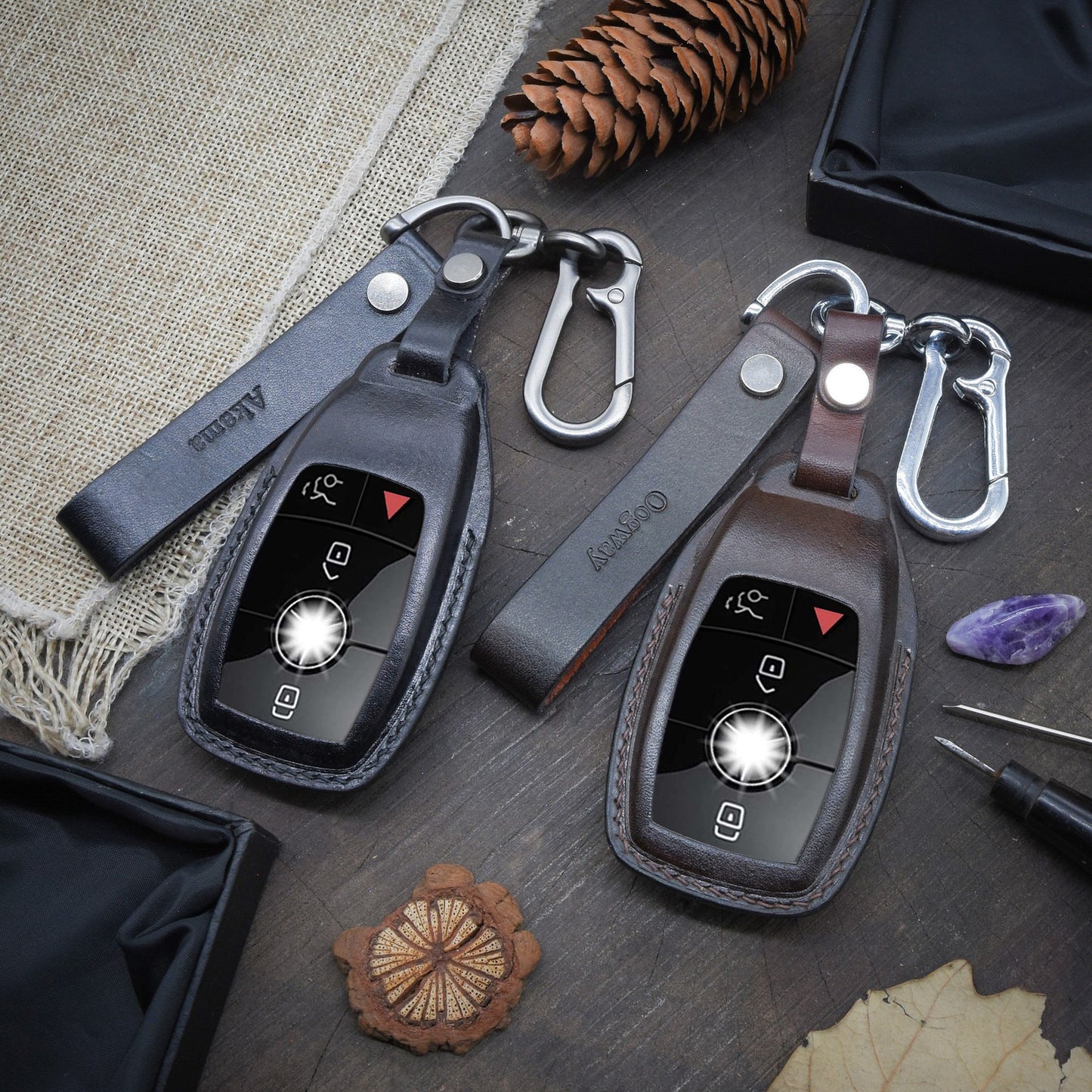 Leather Key Case for 2020-2025 C-Class, S-Class, gla, glc, G-Class, eqs, eqe - Custom Fob Gift
