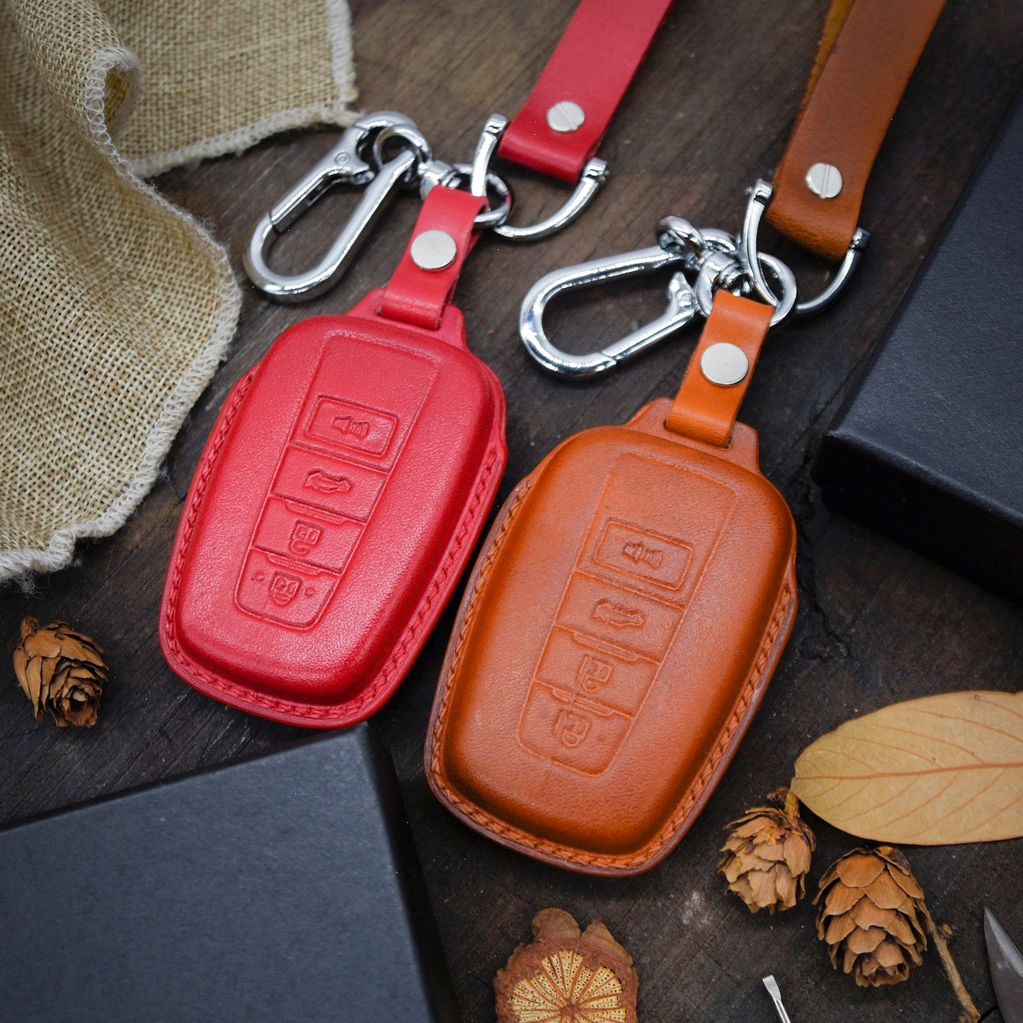 Leather Key Case for 2020-2025 RAV4, Corolla, Tacoma, GR86, Prius - Custom Fob Gift