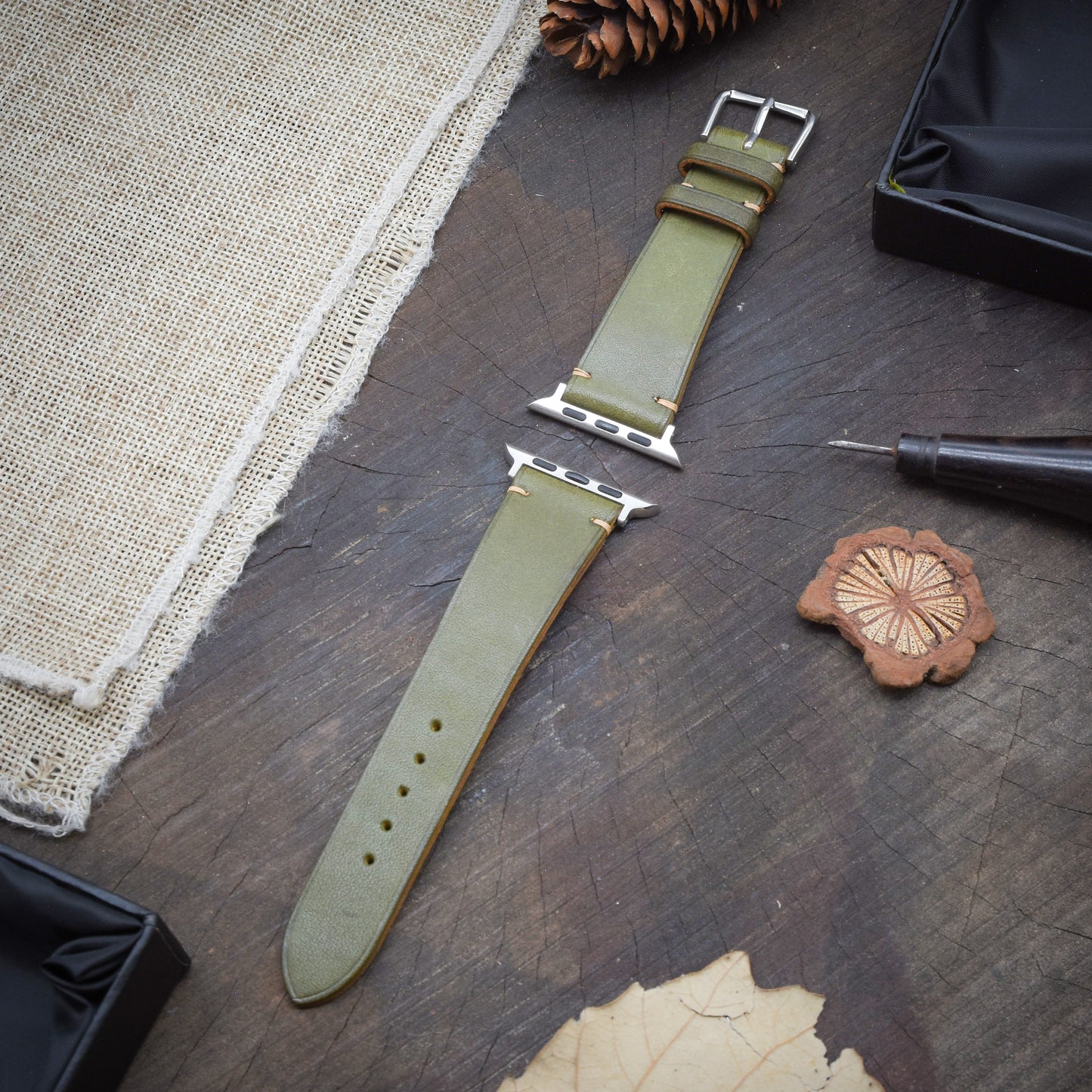 Handmade PUEBLO leather Watch Band Fit for Apple watch Series 8, 7, 6, 5, 4, 3 : Choice of adapters and buckle color