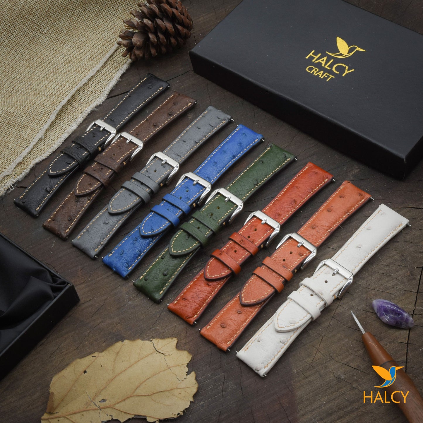 Ostrich Leather Watch strap with quick-release spring bars. Choice of Width - 16mm, 18mm, 20mm, 22mm, 24mm, Etc..