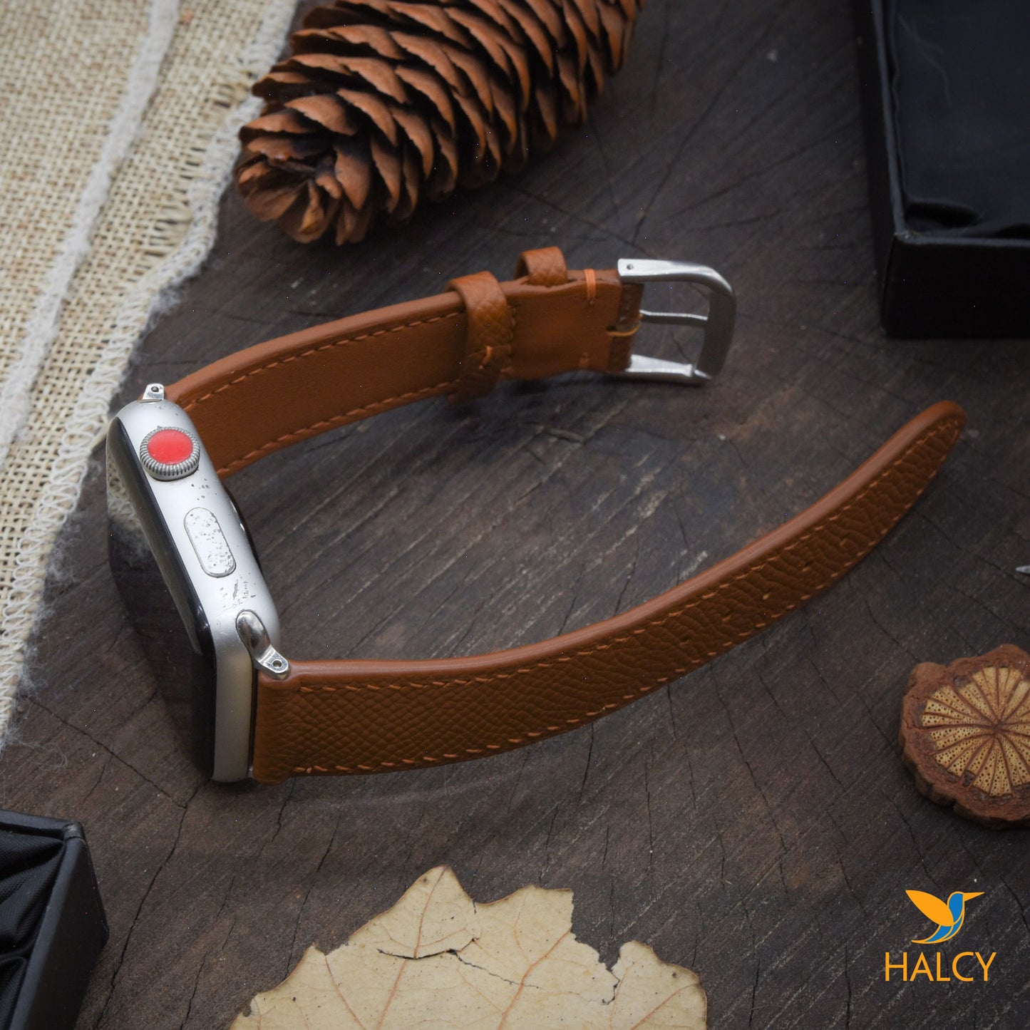 Handmade Epsom Calf Leather Watch Band Fit for Apple watch Series 8, 7, 6, 5, 4, 3 : Choice of adapters and buckle color