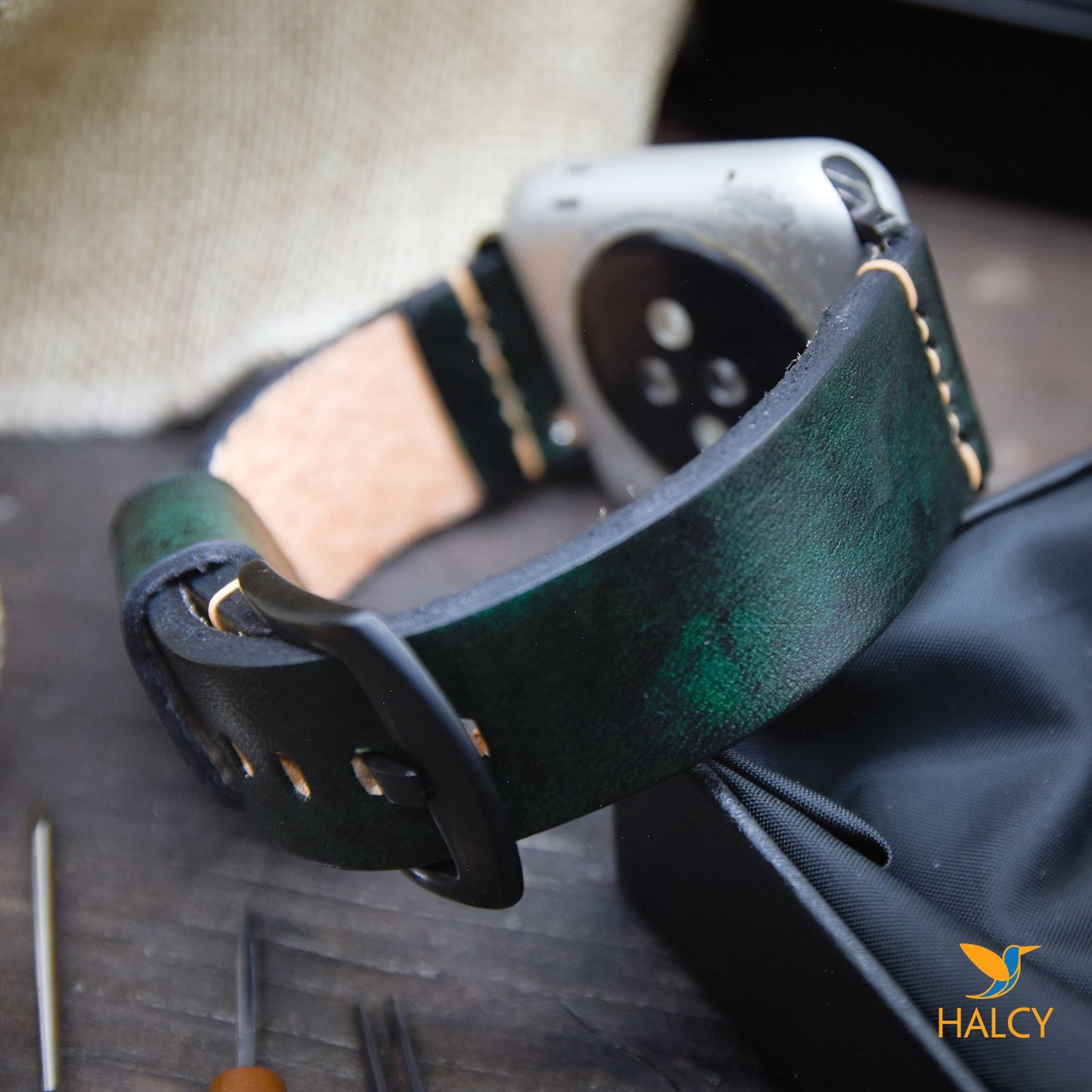 Italian Vegetable tanned Cowhide Leather Watch Band Fit for Apple watch Series 8, 7, 6, 5, 4, 3 :Choice of adapters and buckle color