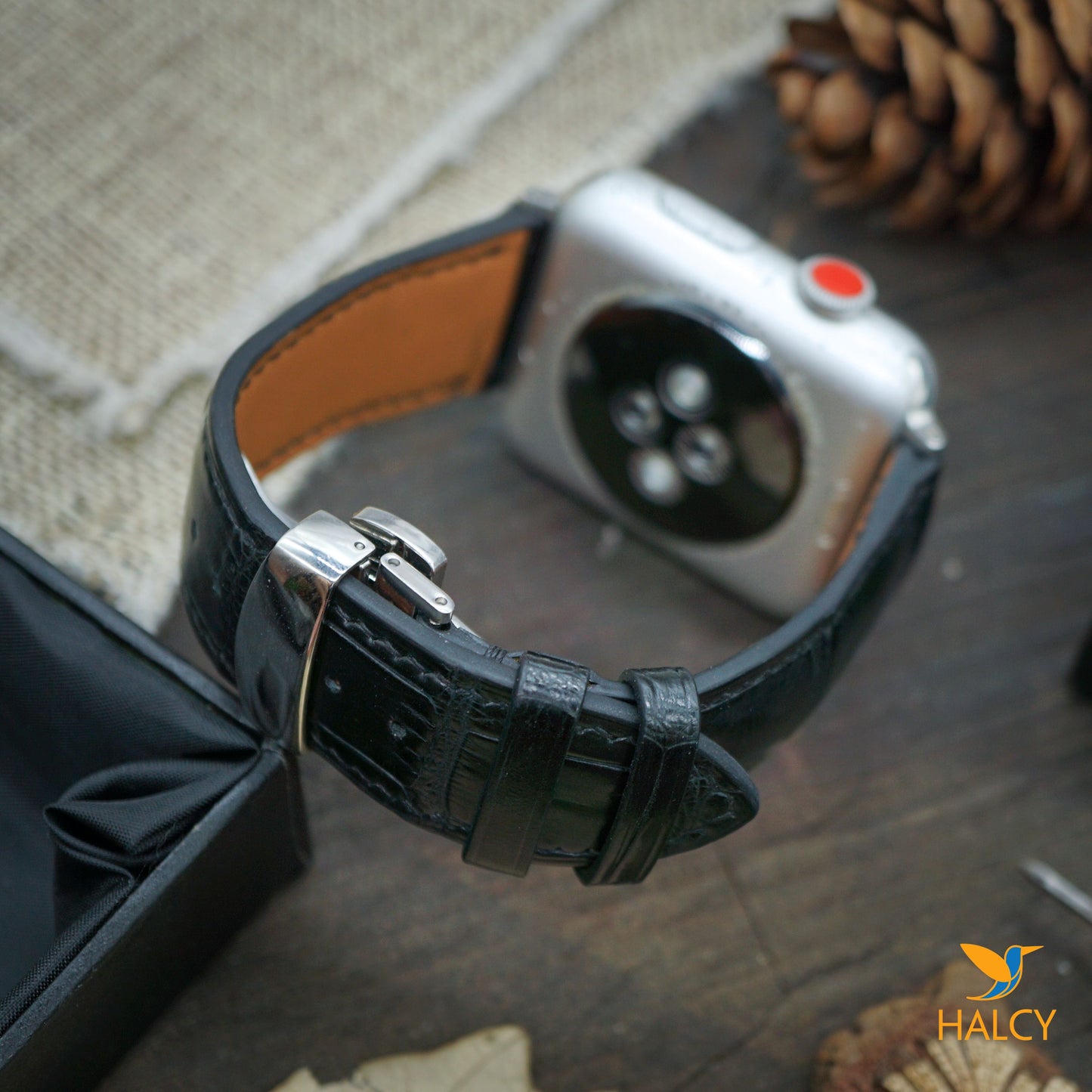 Custom Handmade Alligator Leather Watch Band Fit for Apple watch Series 8, 7, 6, 5, 4, 3 : Choice of adapters and Steel Butterfly Clasp color