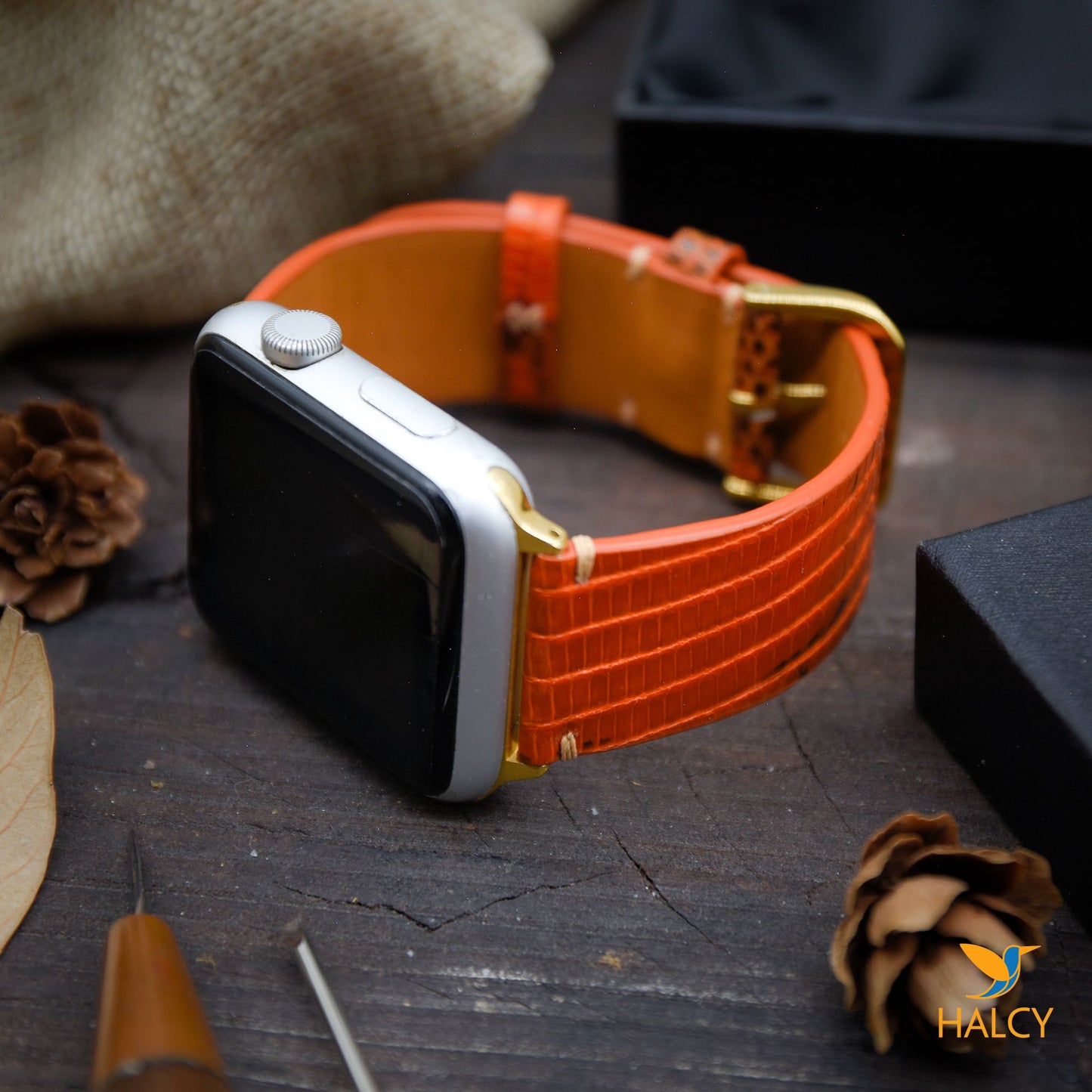 Handmade Lizard Skin Watch Band Fit for Apple watch Series 8, 7, 6, 5, 4, 3 : Choice of adapters and buckle color