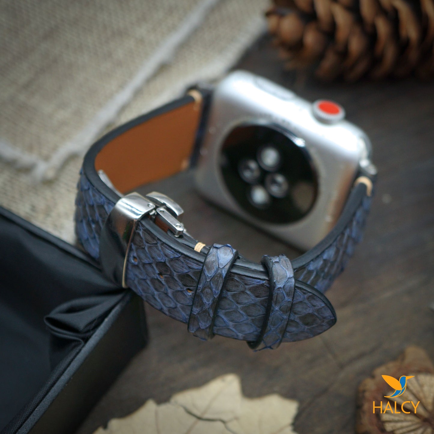 Custom Handmade Python skin is very soft Watch Band Fit for Apple watch Series 8, 7, 6, 5, 4, 3 : Choice of adapters and Steel Butterfly Clasp color