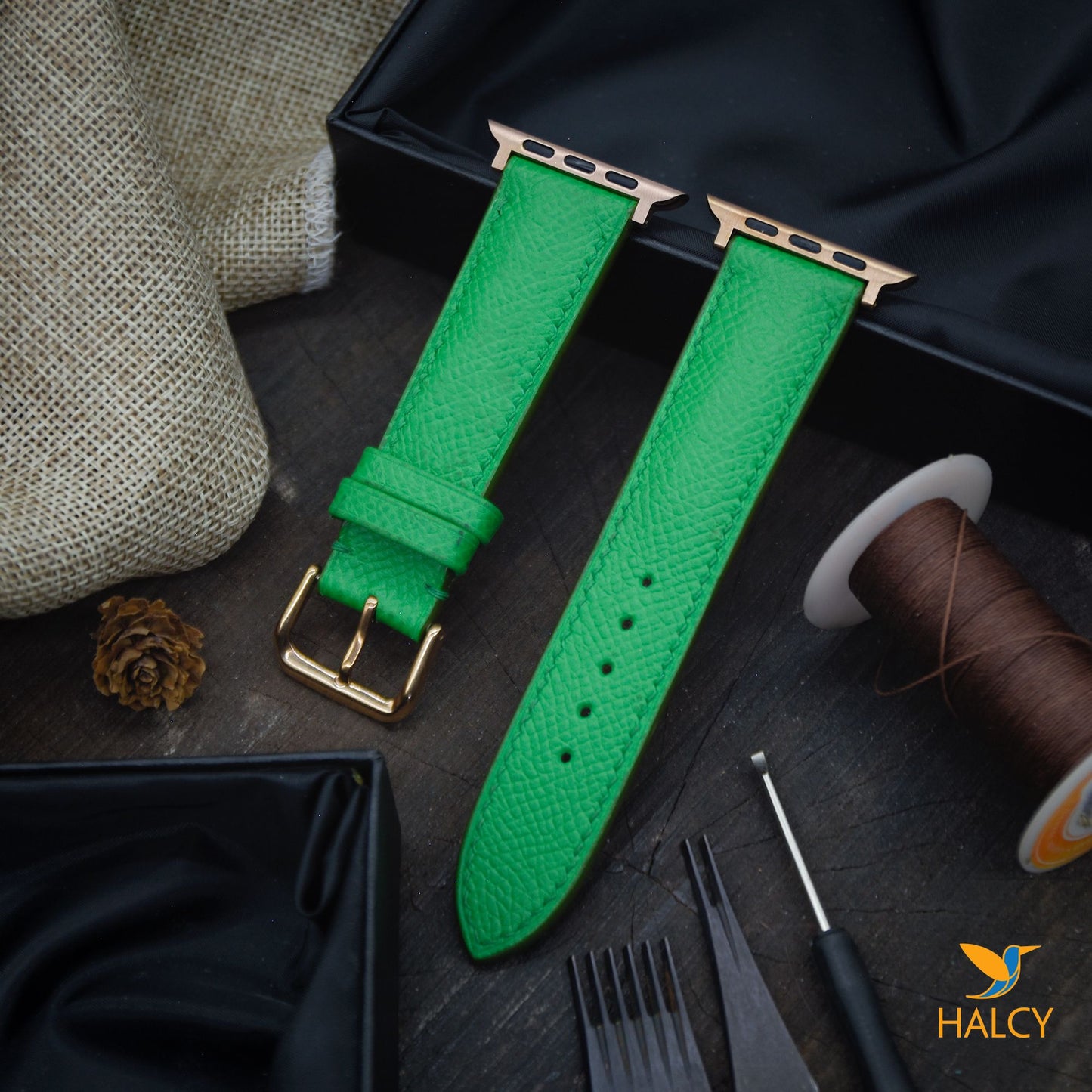 Handmade Epsom Calf Leather Watch Band Fit for Apple watch Series 8, 7, 6, 5, 4, 3 : Choice of adapters and buckle color