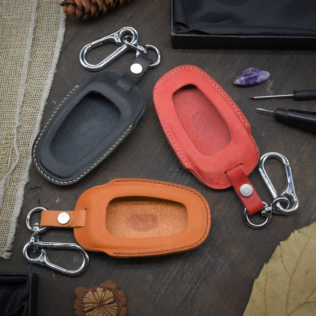 Leather Key Case for 2020-2025 Elantra, Sonata, Tucson, Santa Fe, Ioniq 5, Kona - Custom Fob Gift