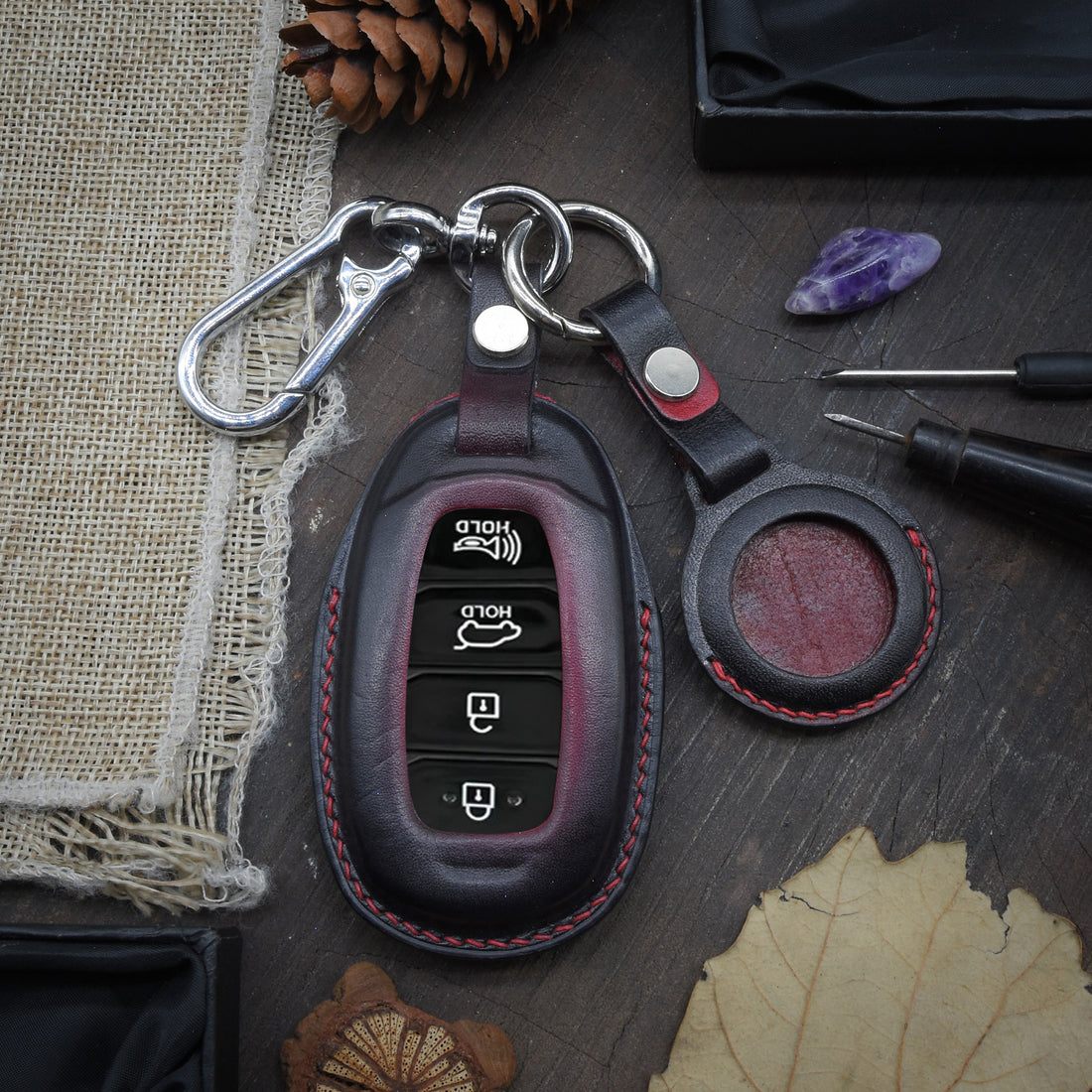Leather Key Case for 2020-2025 Elantra, Sonata, Tucson, Santa Fe, Ioniq 5, Kona - Custom Fob Gift