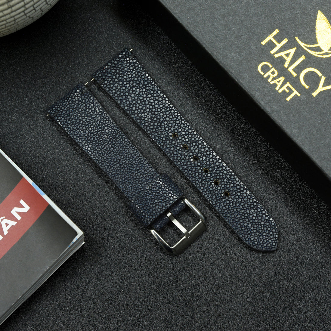Navy Black Diamond Wagyu Leather Watch Strap