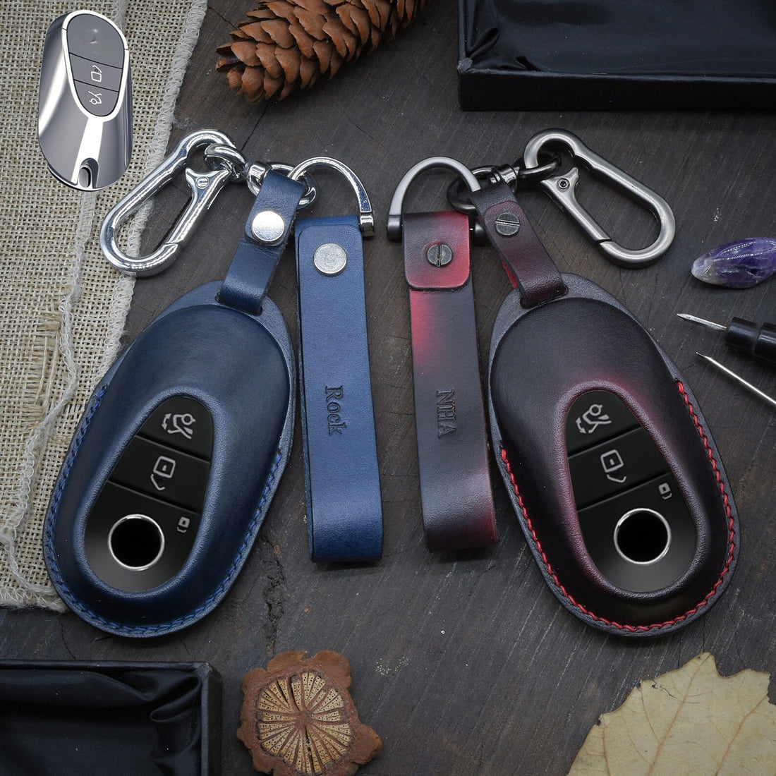 Leather Key Case for 2020-2025 C-Class, S-Class, gla, glc, G-Class, eqs, eqe - Custom Fob Gift
