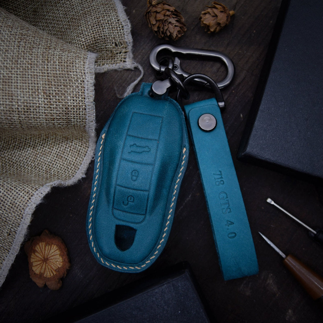 Leather Key Case for 2020-2025 911, Panamera, Taycan, Cayenne, Macan, Boxster - Custom Fob Gift