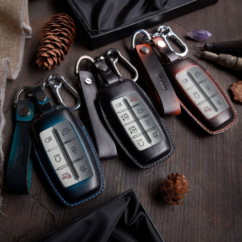 Leather Key Case for 2020-2025 G70, G80, G90, GV70, GV80, GV80 Coupe, GV60, E-G80 - Custom Fob Gift