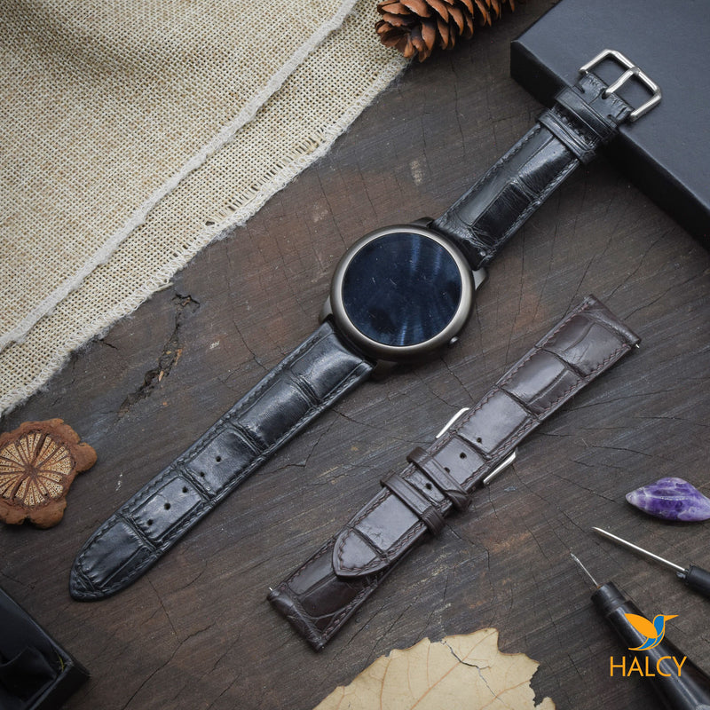 Alligator Leather Watch strap with quick-release spring bars. Choice of Width - 16mm, 18mm, 20mm, 22mm, 24mm, Etc..