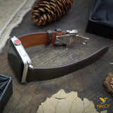 Custom Handmade Brown Epsom Calf Leather Watch Band Fit for Apple watch Series 8, 7, 6, 5, 4, 3 : Choice of adapters and Steel Butterfly Clasp color