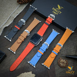 Custom Handmade  Swift Calf Leather Watch Band Fit for Apple watch Very Soft Series 8, 7, 6, 5, 4, 3 : Choice of adapters and Steel Butterfly Clasp color