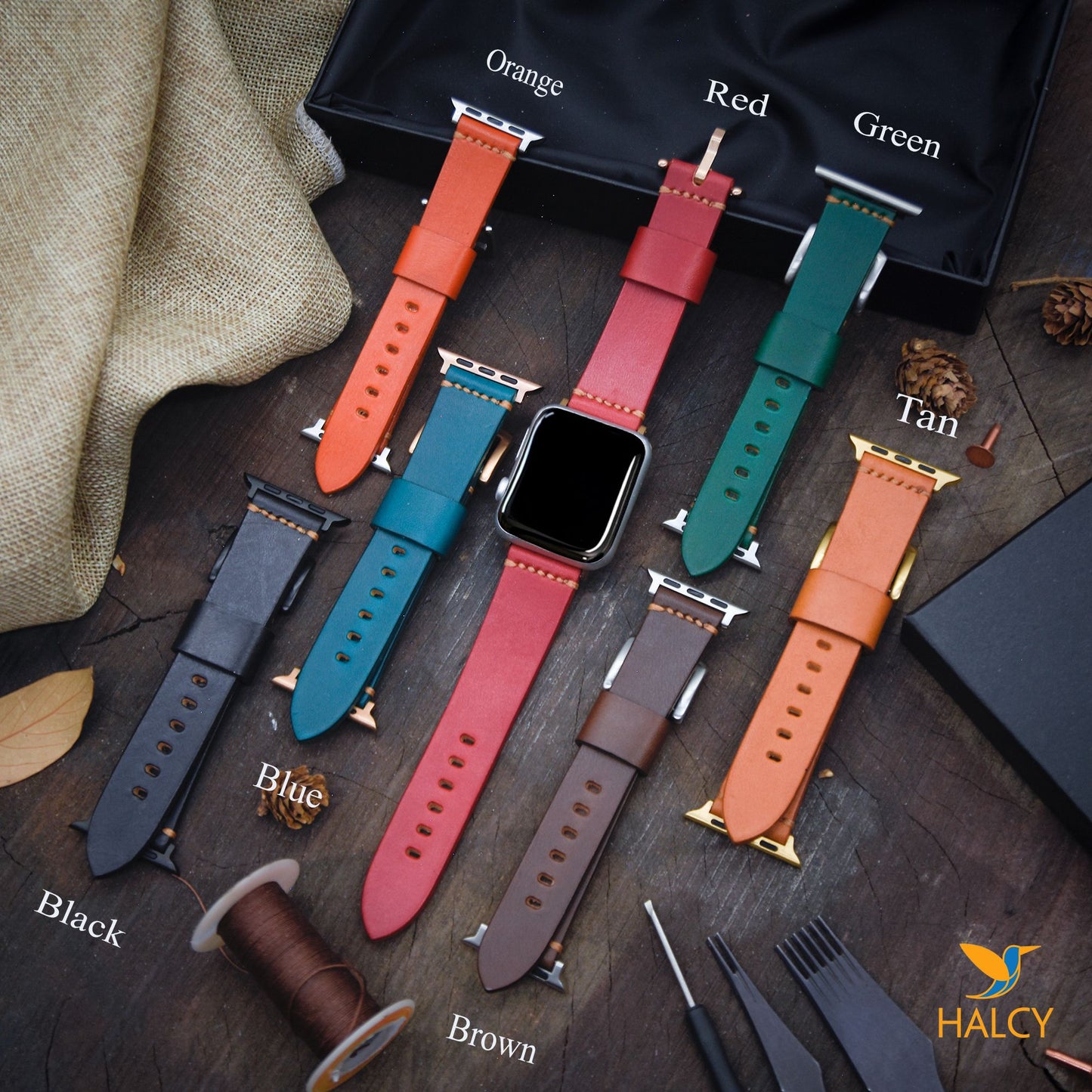 Italian Vegetable tanned Cowhide Leather Watch Band Fit for Apple watch Series 8, 7, 6, 5, 4, 3 :Choice of adapters and buckle color