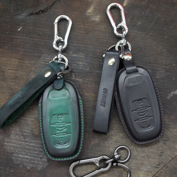 Leather Key Fob Cover fit  for Audi (2009- 2018) Audi A4L A6L Q5 A5 A7 A8 S5 S7, Personalized Keychain