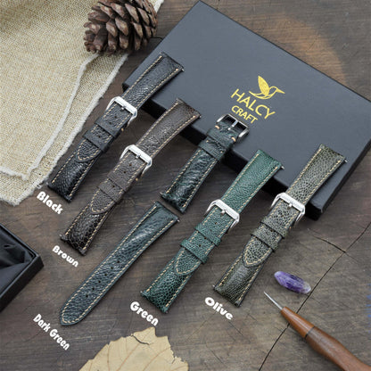 Ostrich Leg Leather Watch strap with quick-release spring bars. Choice of Width - 16mm, 18mm, 20mm, 22mm, 24mm, Etc..