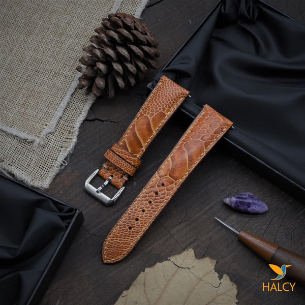 Ostrich Leg Leather Watch strap with quick-release spring bars. Choice of Width - 16mm, 18mm, 20mm, 22mm, 24mm, Etc..