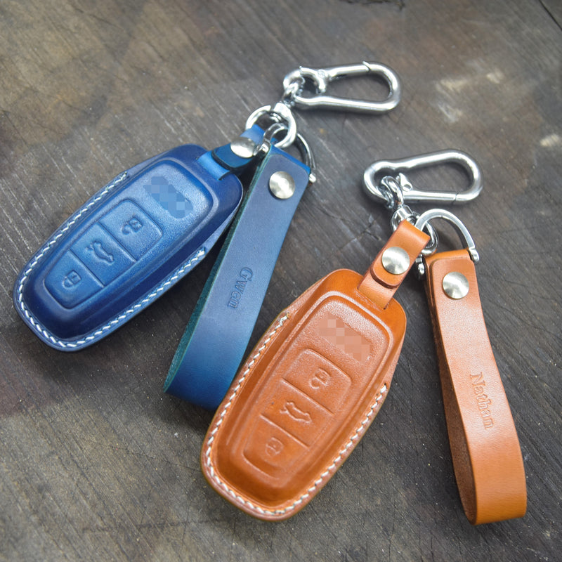 Leather Key Fob Cover fit  for Audi (2018- 2021) Audi A8 A7 A6 A6L C8 Q8 Q7 SQ7, Personalized Keychain