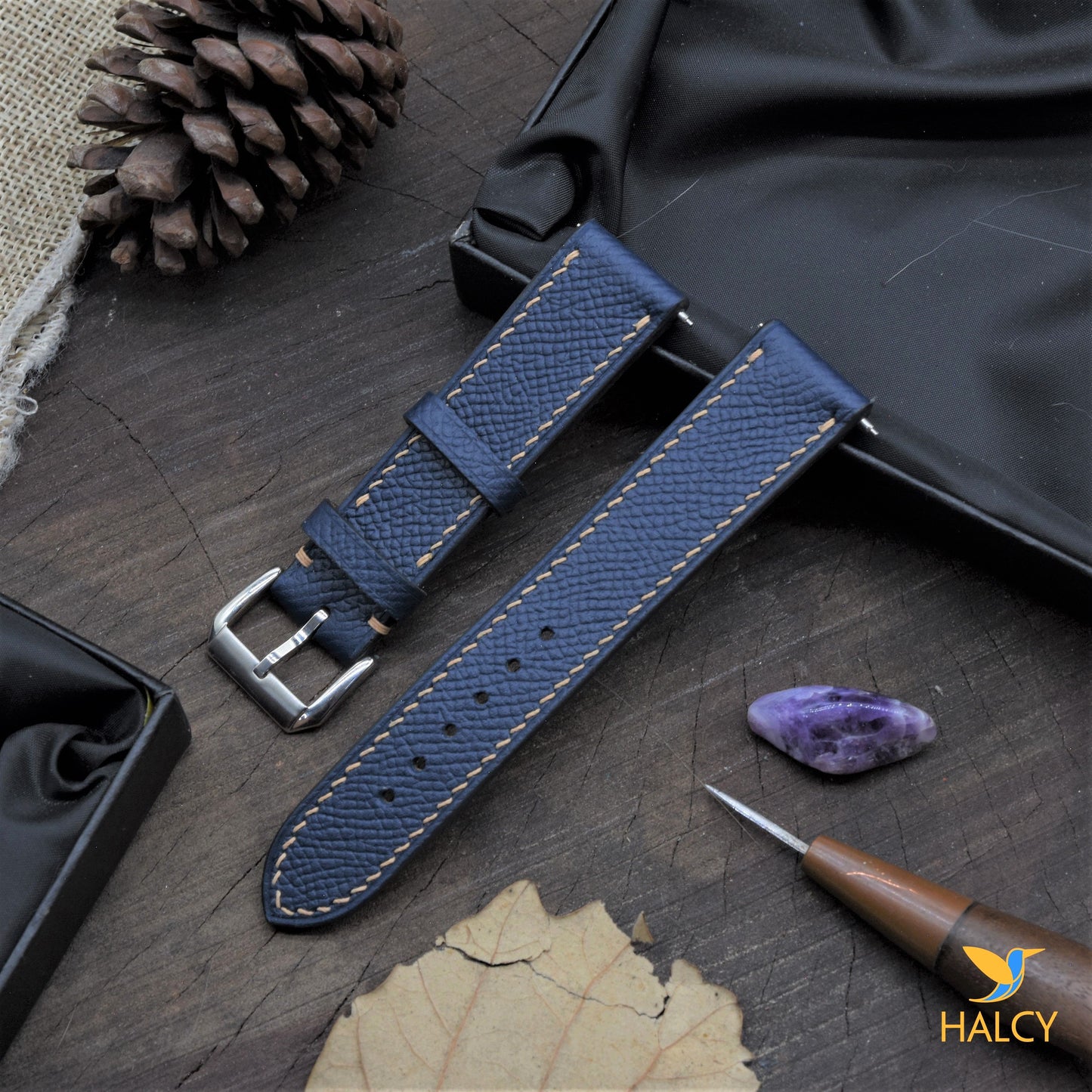 Black Epsom Calf leather Watch strap with quick-release spring bars. Choice of Width - 16mm, 18mm, 20mm, 22mm, 24mm, Etc..