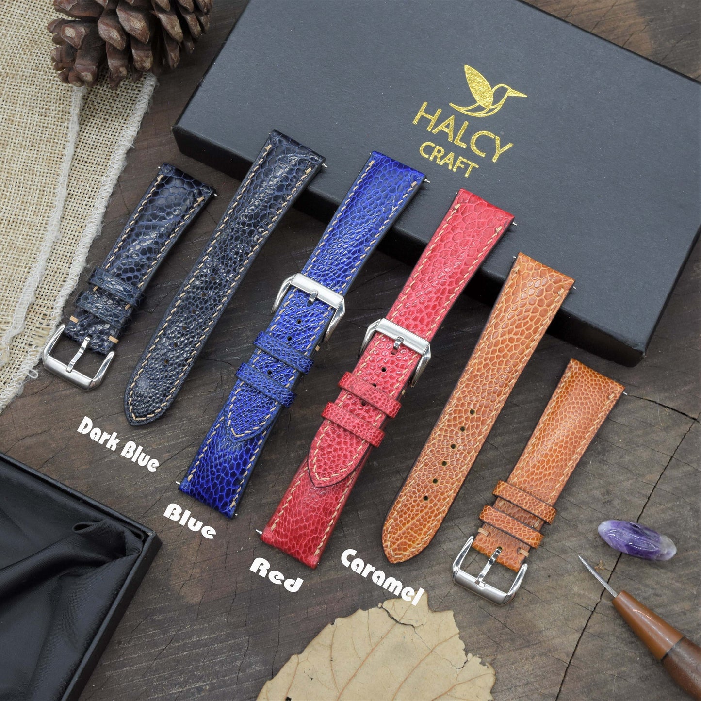 Ostrich Leg Leather Watch strap with quick-release spring bars. Choice of Width - 16mm, 18mm, 20mm, 22mm, 24mm, Etc..