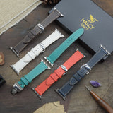 Handcrafted Apple Watch strap from French Epsom calfskin - Butterfly buckle, buckle color selection