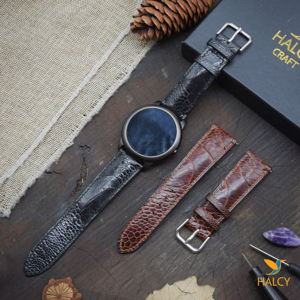 Ostrich Leg Leather Watch strap with quick-release spring bars. Choice of Width - 16mm, 18mm, 20mm, 22mm, 24mm, Etc..