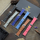 Handcrafted Apple Watch strap from French Epsom calfskin - Butterfly buckle, buckle color selection