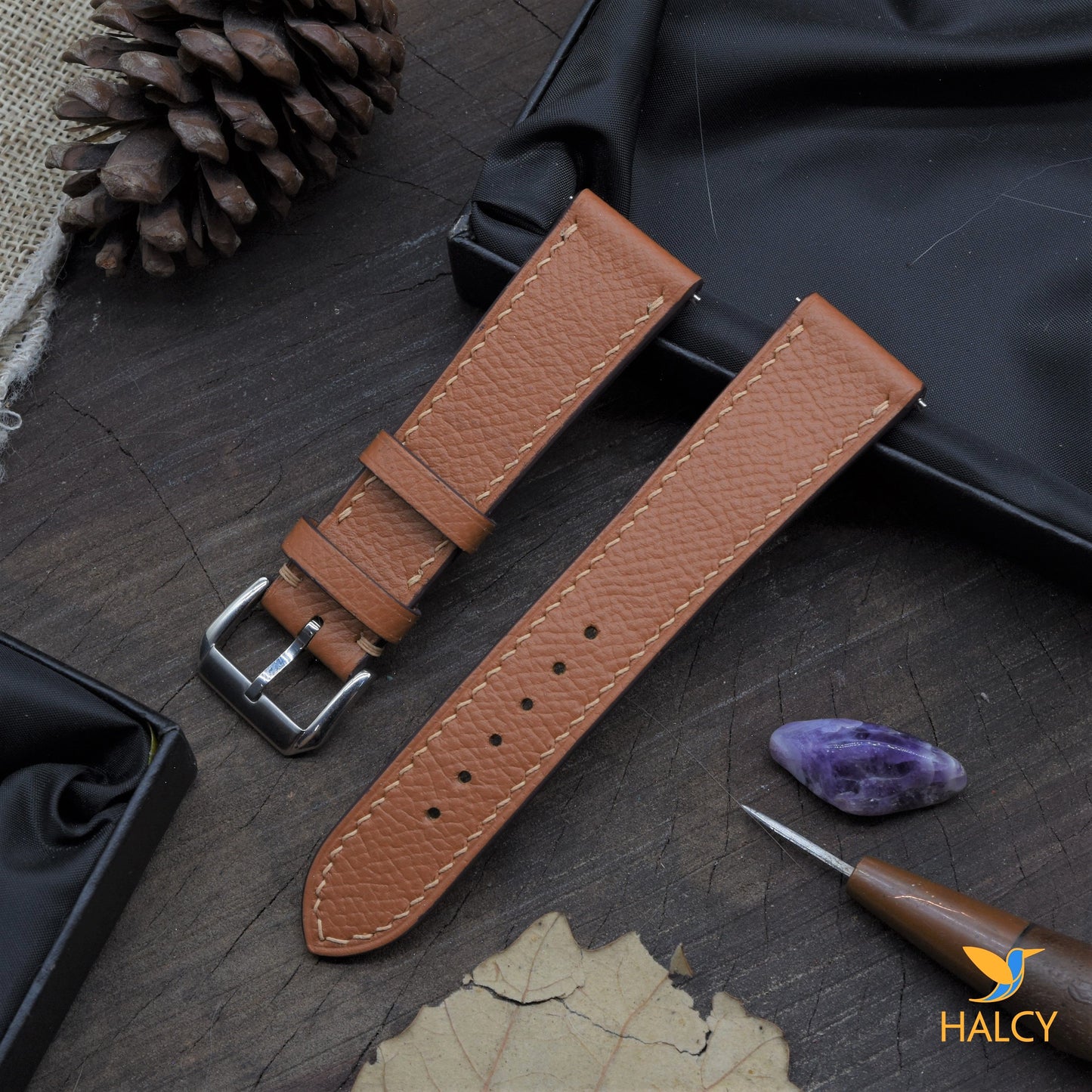 Black Epsom Calf leather Watch strap with quick-release spring bars. Choice of Width - 16mm, 18mm, 20mm, 22mm, 24mm, Etc..