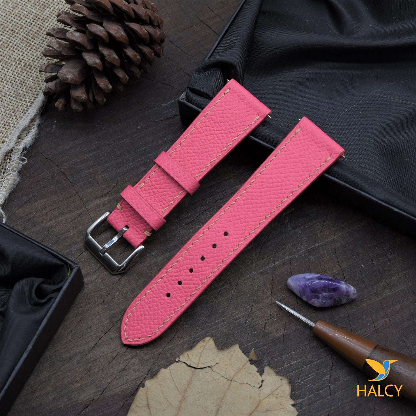 Black Epsom Calf leather Watch strap with quick-release spring bars. Choice of Width - 16mm, 18mm, 20mm, 22mm, 24mm, Etc..