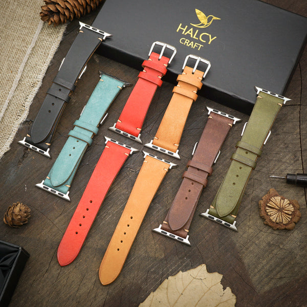 Handmade  PUEBLO leather Watch Band Fit for Apple watch Series 8, 7, 6, 5, 4, 3 : Choice of adapters and buckle color