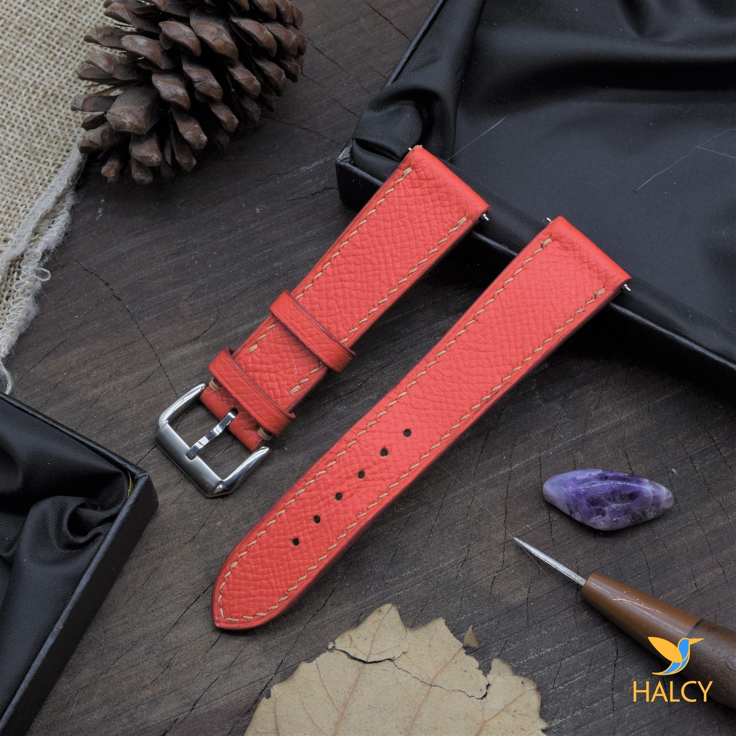 Black Epsom Calf leather Watch strap with quick-release spring bars. Choice of Width - 16mm, 18mm, 20mm, 22mm, 24mm, Etc..