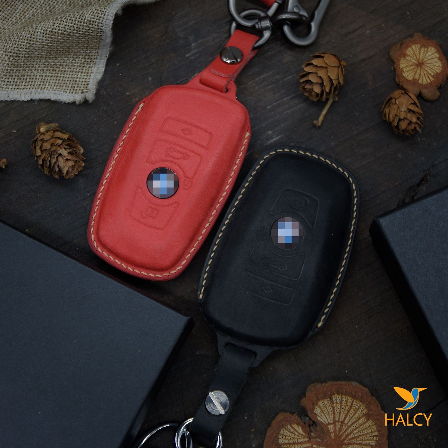 Leather Key Fob Cover fit for BMW