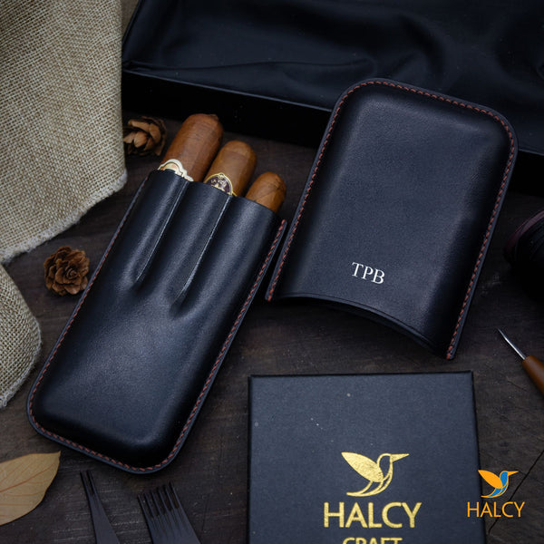 Luxury cigar case, custom cigar cover, personalized leather cigar  case, Triple cigar case, Full Grain Italian Vegetable Tanned Cowhide