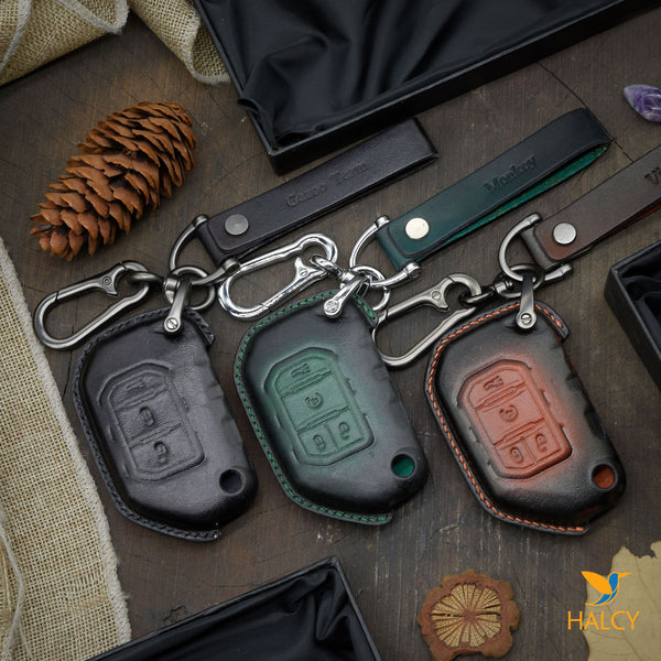 Leather Key Fob case Cover Fit for Jeep Cherokee,  Personalized Keychain