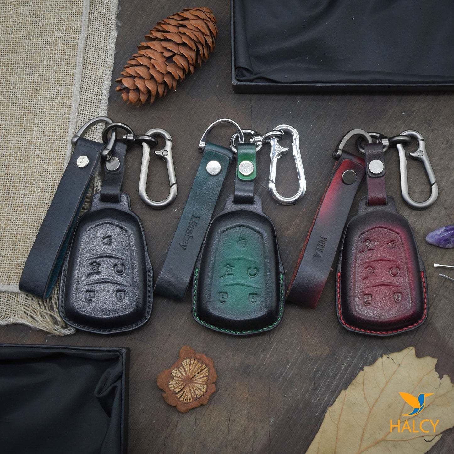 Leather Car Key Fob Cover Fits for Escalade CT6, XT5, CTS, XTS, SRX, XT4, ATS, Personalized Keychain