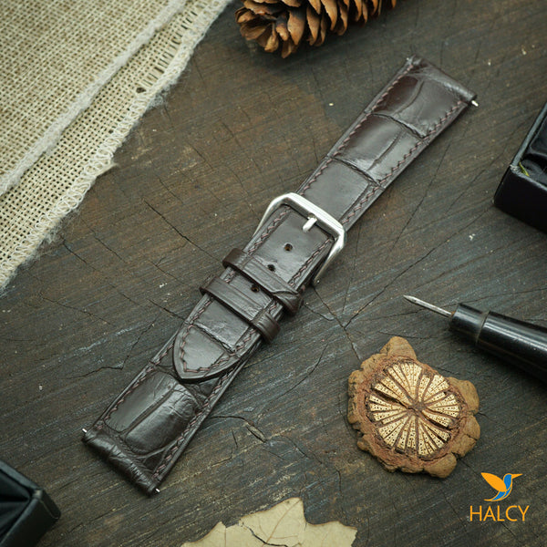 Alligator Leather Watch strap with quick-release spring bars. Choice of Width - 16mm, 18mm, 20mm, 22mm, 24mm, Etc..