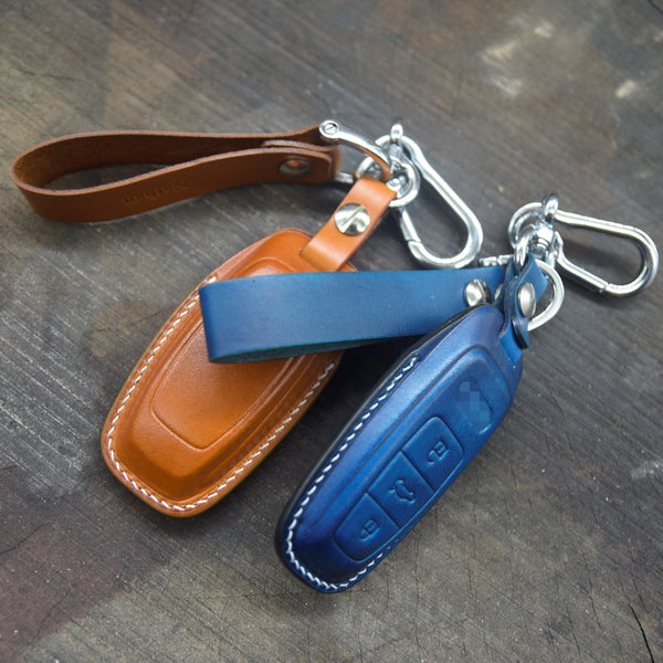 Leather Key Fob Cover fit  for Audi (2018- 2021) Audi A8 A7 A6 A6L C8 Q8 Q7 SQ7, Personalized Keychain