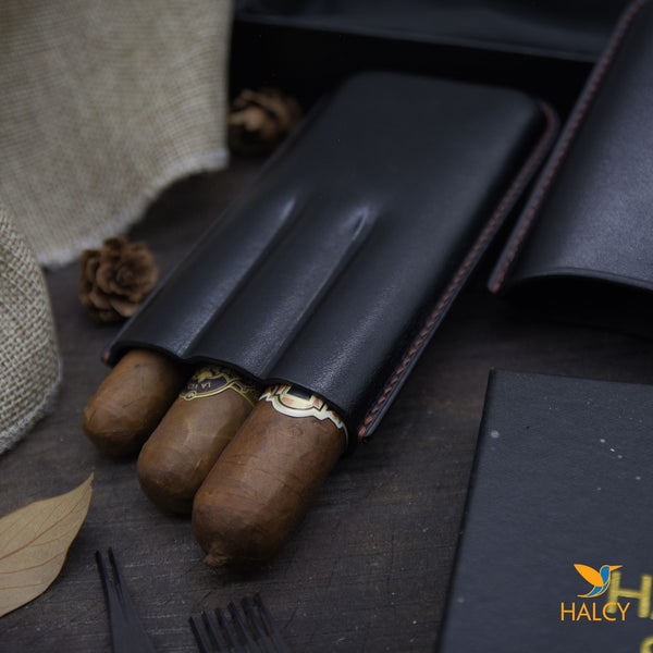Luxury cigar case, custom cigar cover, personalized leather cigar  case, Triple cigar case, Full Grain Italian Vegetable Tanned Cowhide
