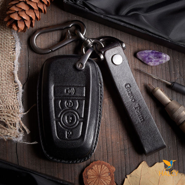 Leather Key Fob Cover, Holder for Ford Bronco, EcoSport, Edge, Expedition, Explorer, Fusion,  Ranger 4 Buttons