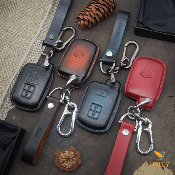 Leather Key fob Cover fit for Toyota 4Runner, Highlander, Prius C,  RAV4, Sequoia, Tacoma, Tundra, Land Cruiser, Avalon, Camry,  Corolla, Personalized Keychain