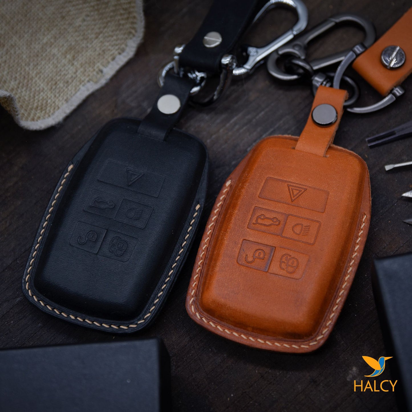 Leather Key Fob fit for Land Rover Range Rover, Discovery, LR2, LR4,  Evoque, Personalized Keychain