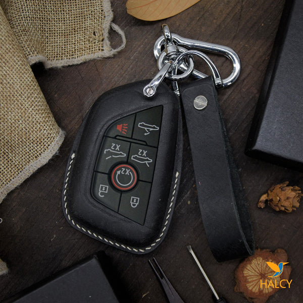 Leather Key Fob Cover fit for Chevrolet Corvette (2020-2022), 6 buttons and 7 buttons, Personalized Keychain
