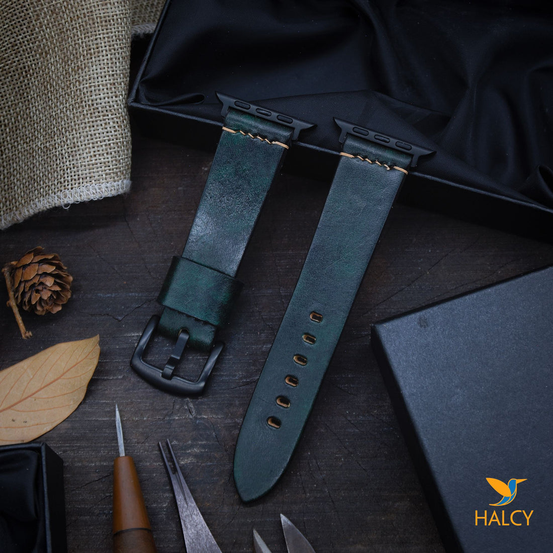 Italian Vegetable tanned Cowhide Leather Watch Band Fit for Apple watch Series 8, 7, 6, 5, 4, 3 :Choice of adapters and buckle color