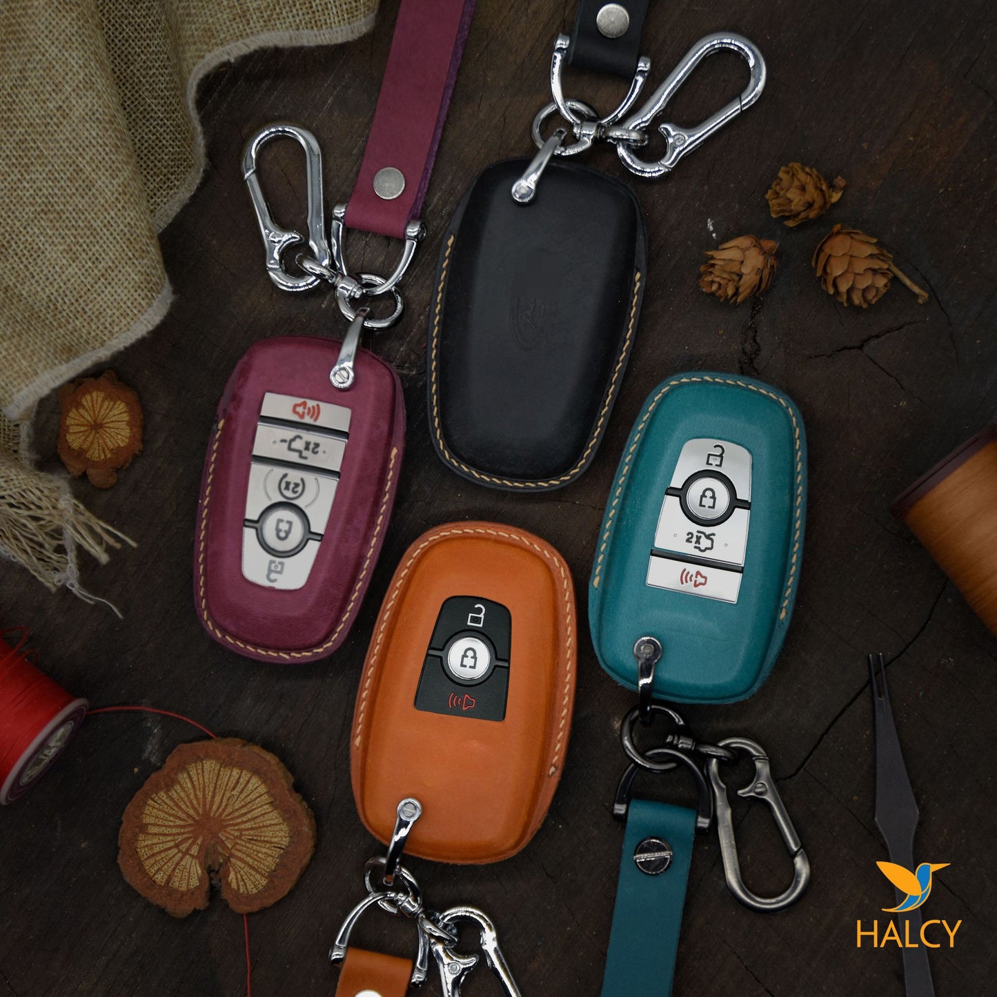 Leather Key Fob Cover Holder for Ford Bronco EcoSport Edge Expedition Explorer Fusion Ranger 3-4-5 Buttons Smart Keyless Remote